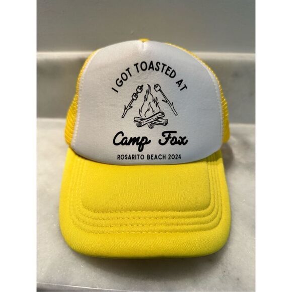 NWOT Rosarito Beach 2024 I Got Toasted At Camp Fox Trucker Hat Yellow White OS - Picture 1 of 2
